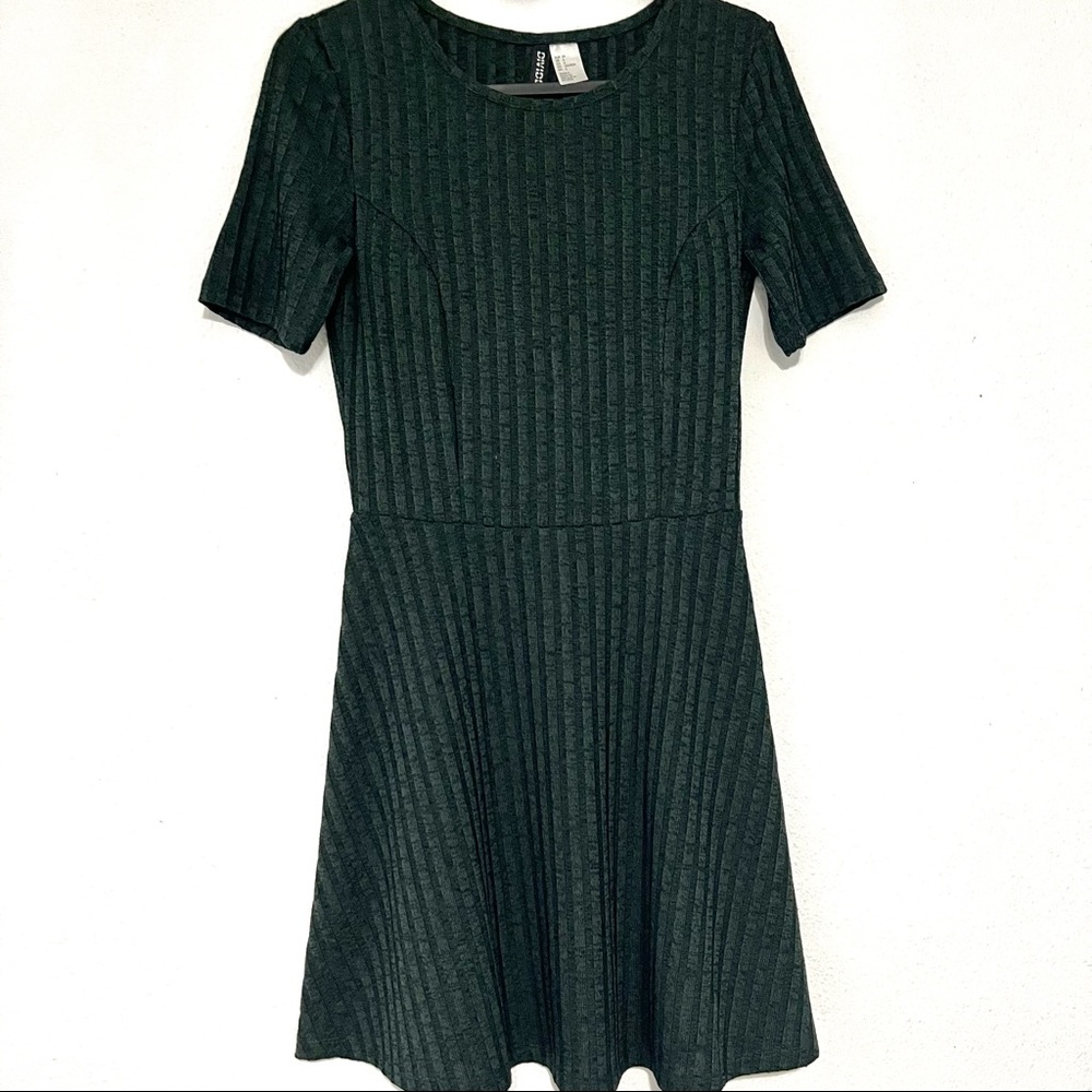Divided Green Ribbed Skater Dress